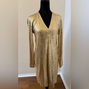 Michael Kors Long Sleeve Gold Sequin Wrap Dress- NWT- Size S- Stunning